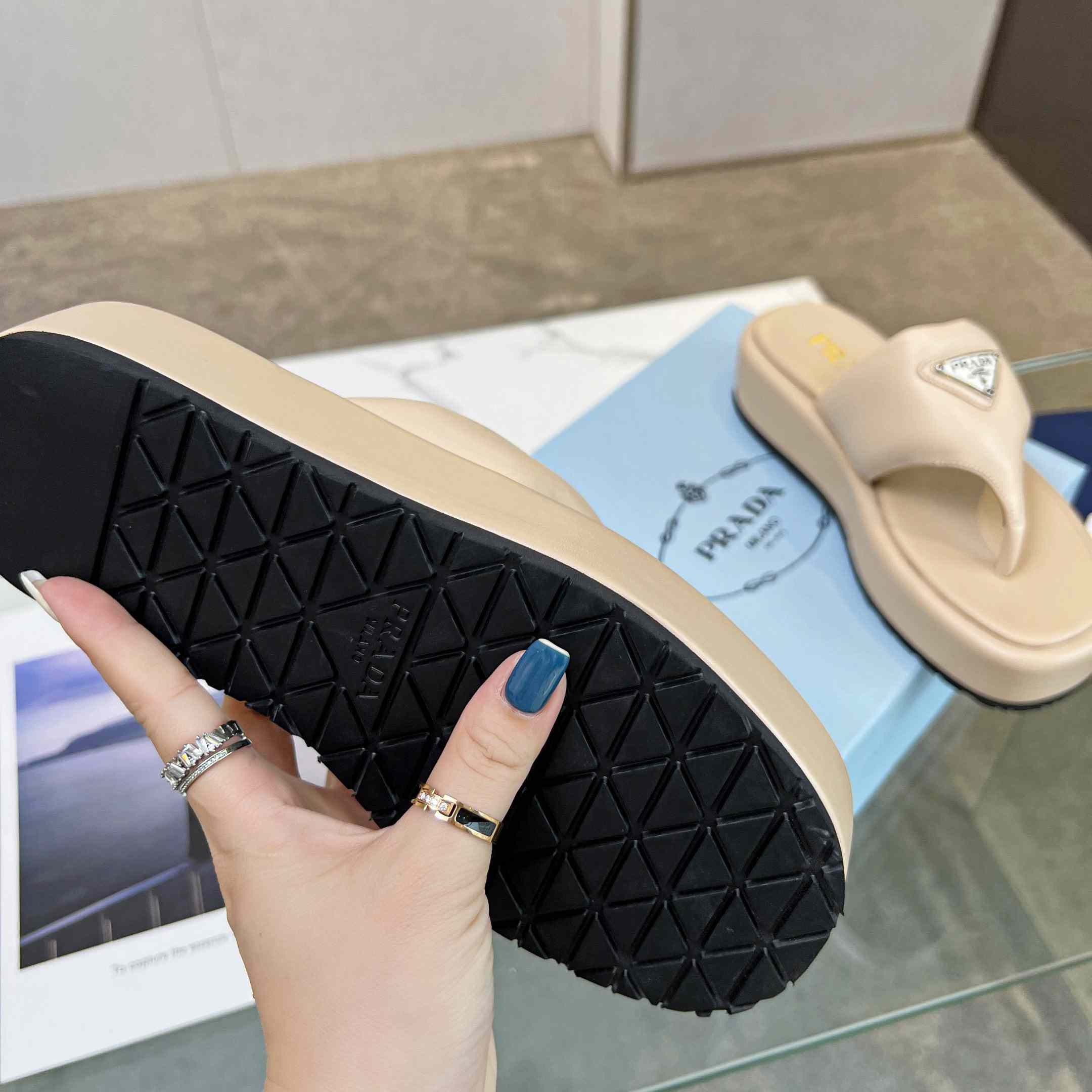 Prada Soft Padded Nappa Leather Thong Wedge Sandals - PerfectKickZ