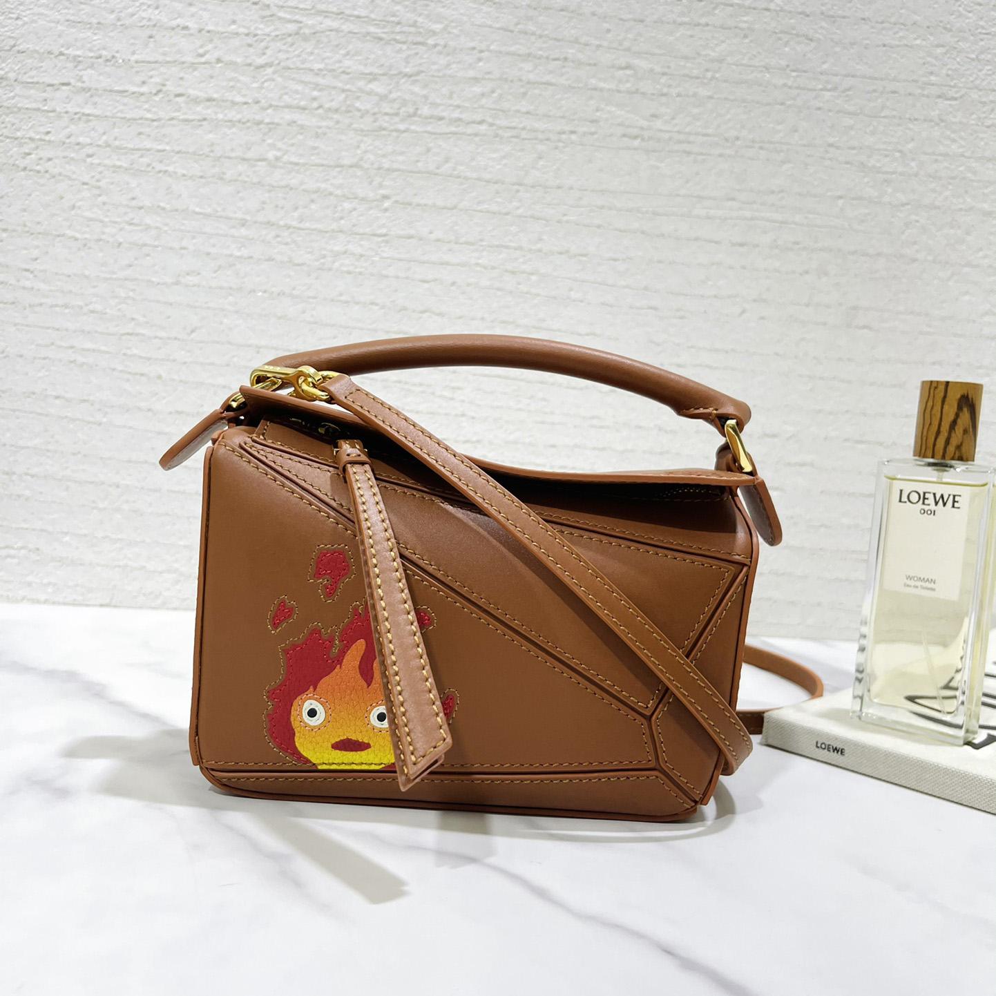 Loewe Calcifer Mini Puzzle Bag In Satin Calfskin And Crystal - PerfectKickZ