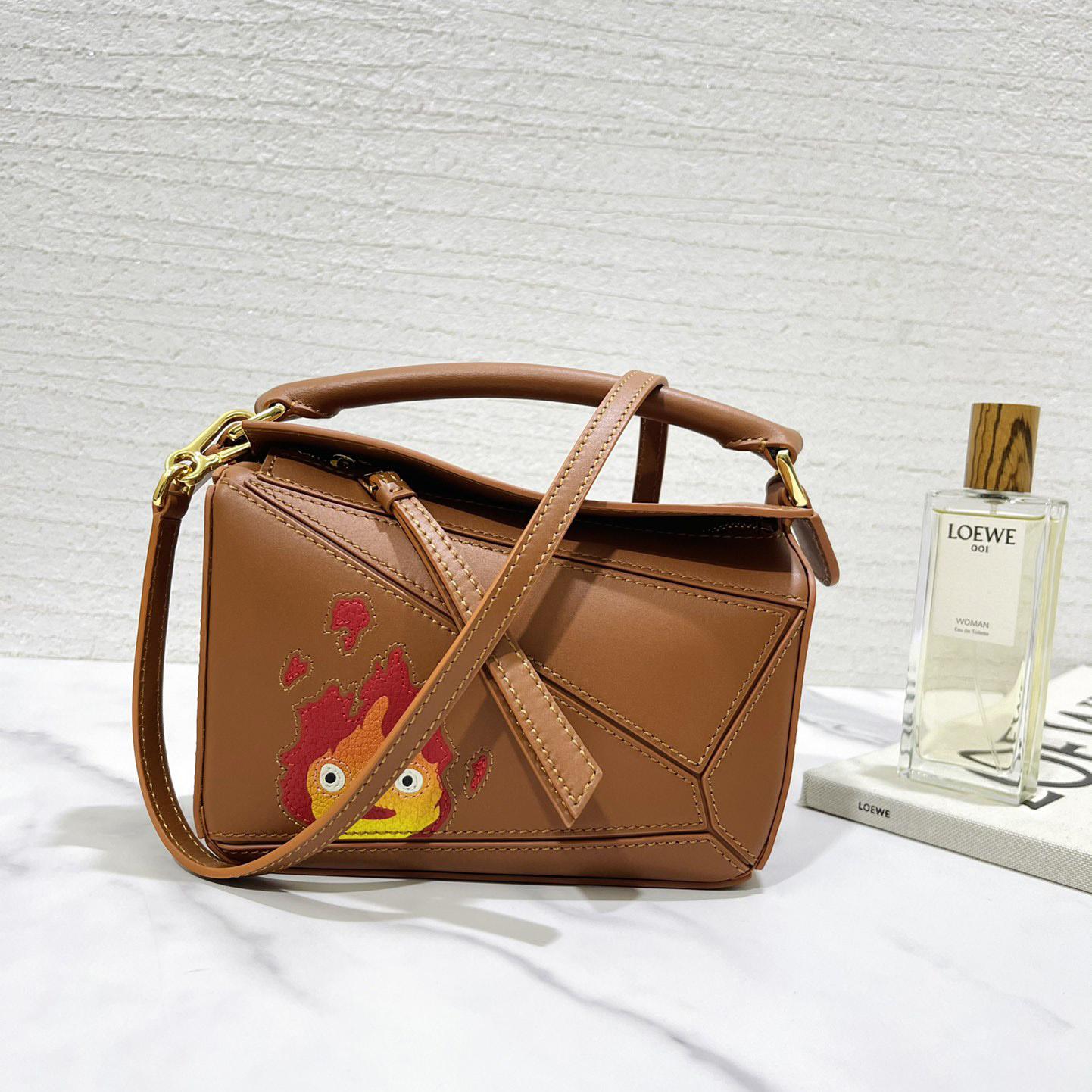 Loewe Calcifer Mini Puzzle Bag In Satin Calfskin And Crystal - PerfectKickZ