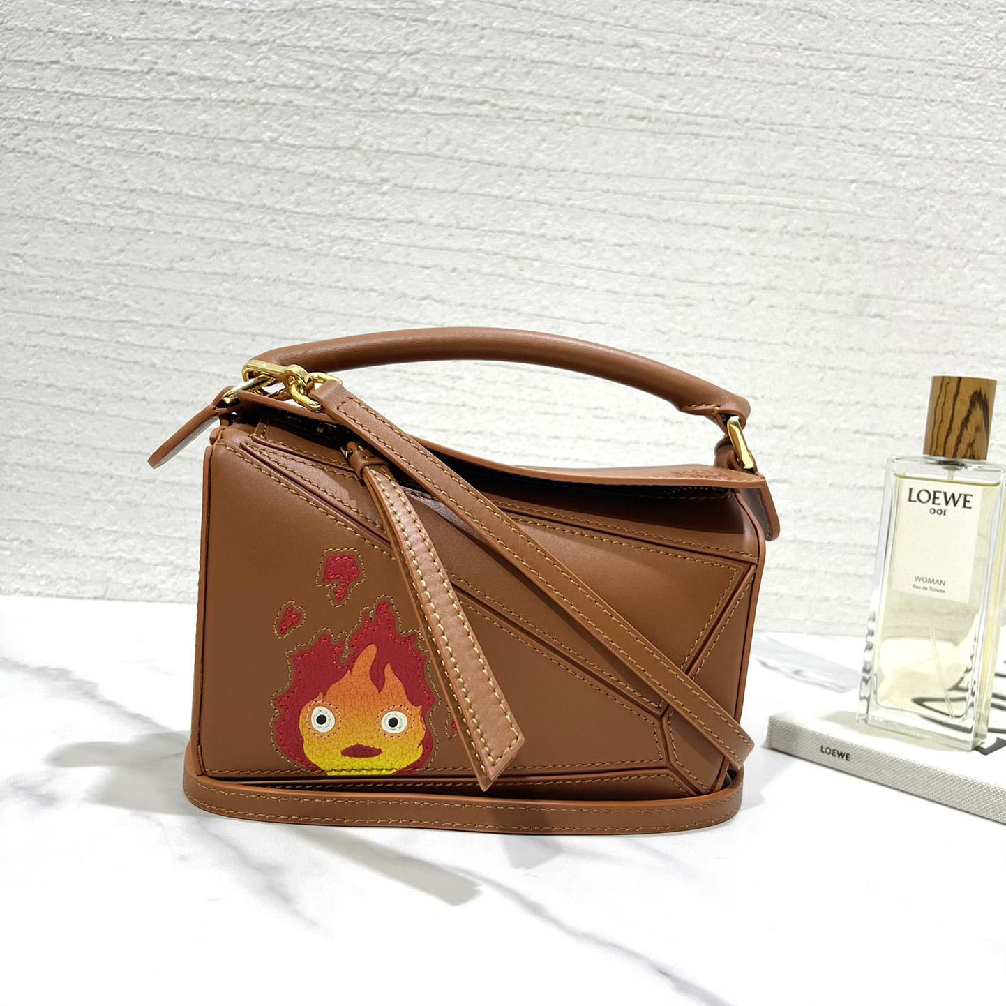 Loewe Calcifer Mini Puzzle Bag In Satin Calfskin And Crystal - PerfectKickZ