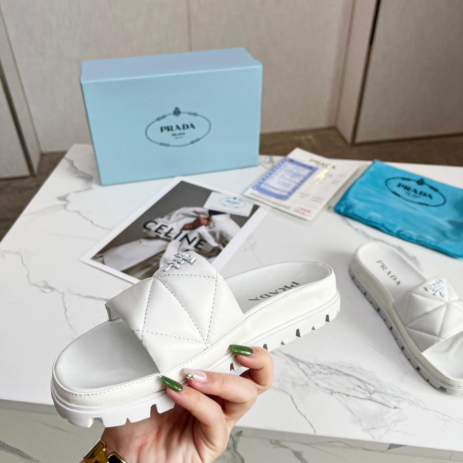 Prada Quilted Nappa Leather Slides - PerfectKickZ