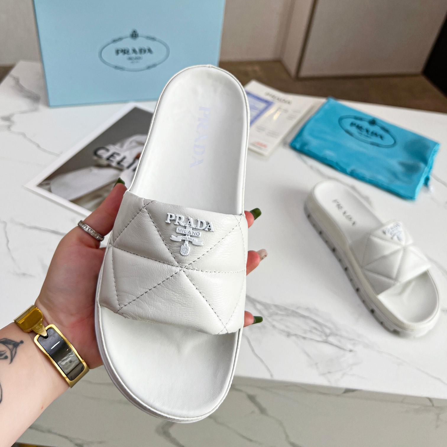 Prada Quilted Nappa Leather Slides - PerfectKickZ