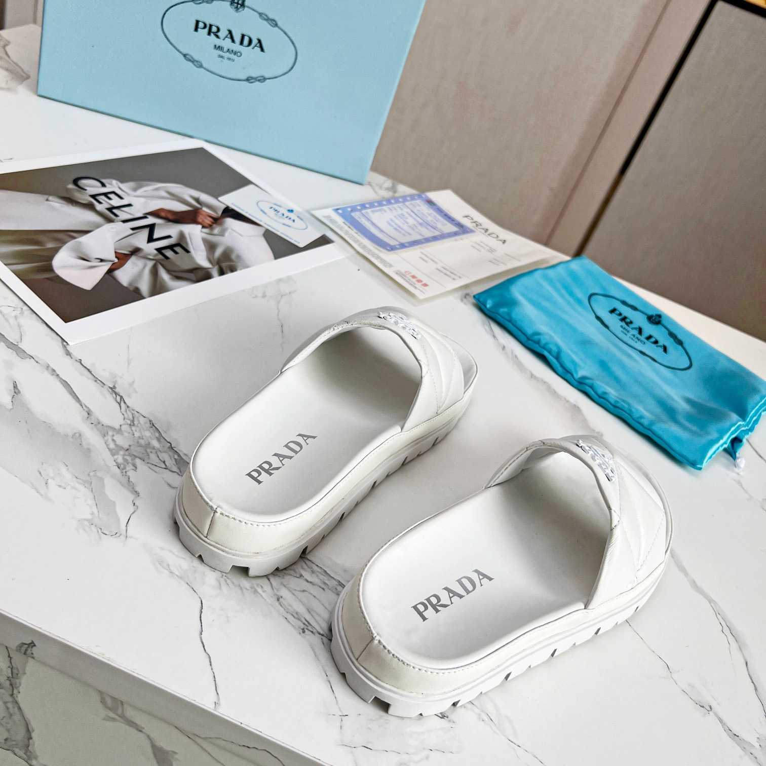 Prada Quilted Nappa Leather Slides - PerfectKickZ