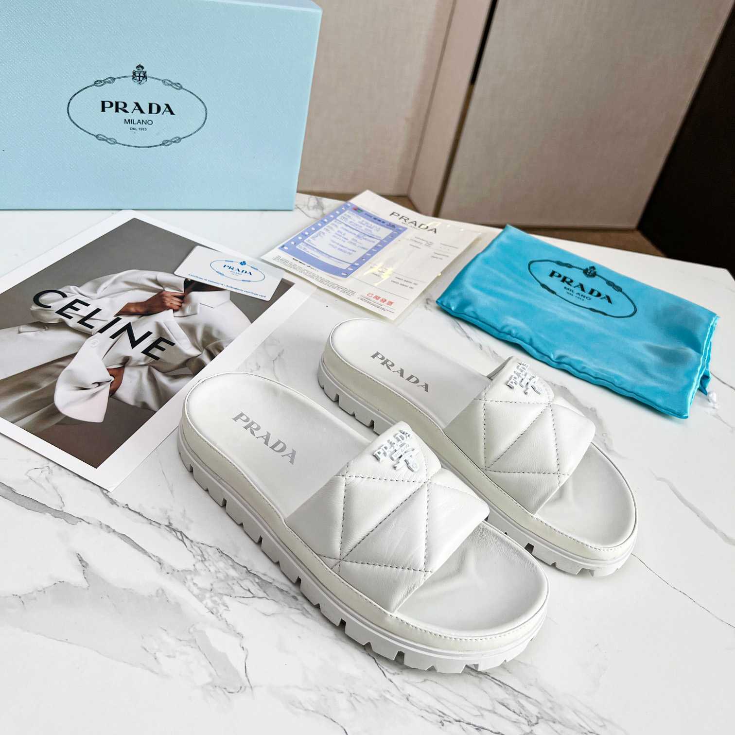 Prada Quilted Nappa Leather Slides - PerfectKickZ