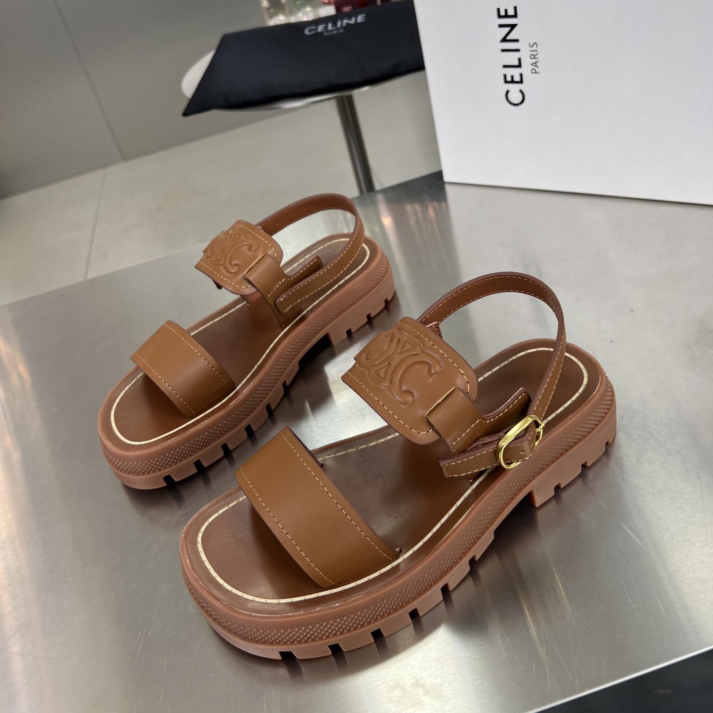 Celine Clea Triomphe Sandal In Vegetable - Tanned Calfskin - PerfectKickZ