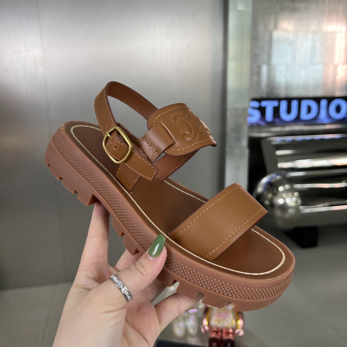 Celine Clea Triomphe Sandal In Vegetable - Tanned Calfskin - PerfectKickZ