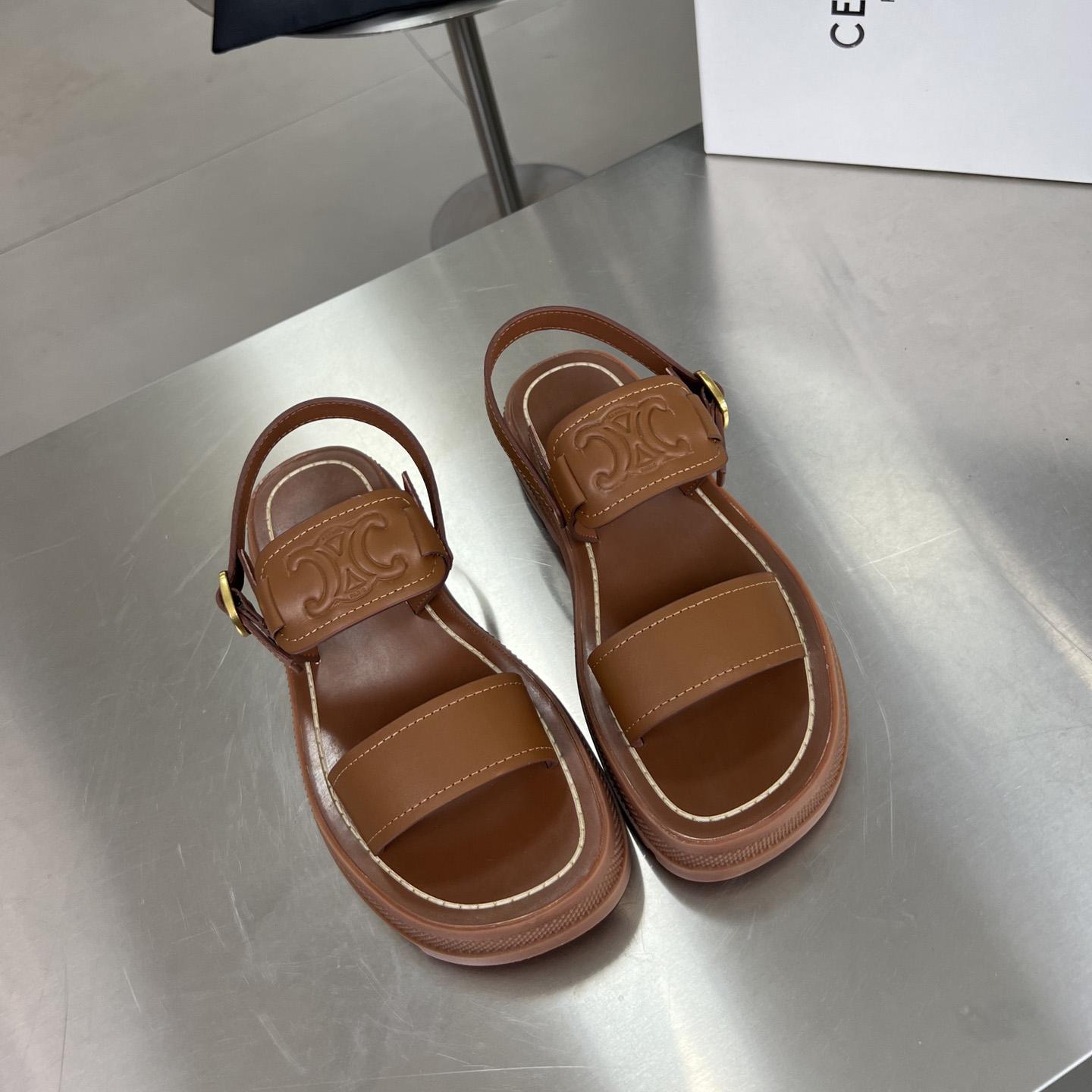 Celine Clea Triomphe Sandal In Vegetable - Tanned Calfskin - PerfectKickZ
