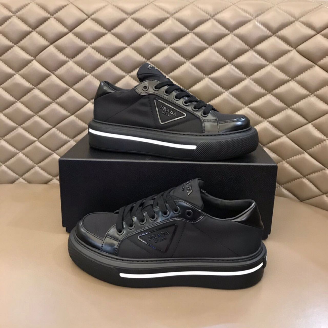 Prada Macro Re-Nylon And Brushed Leather Sneakers - PerfectKickZ