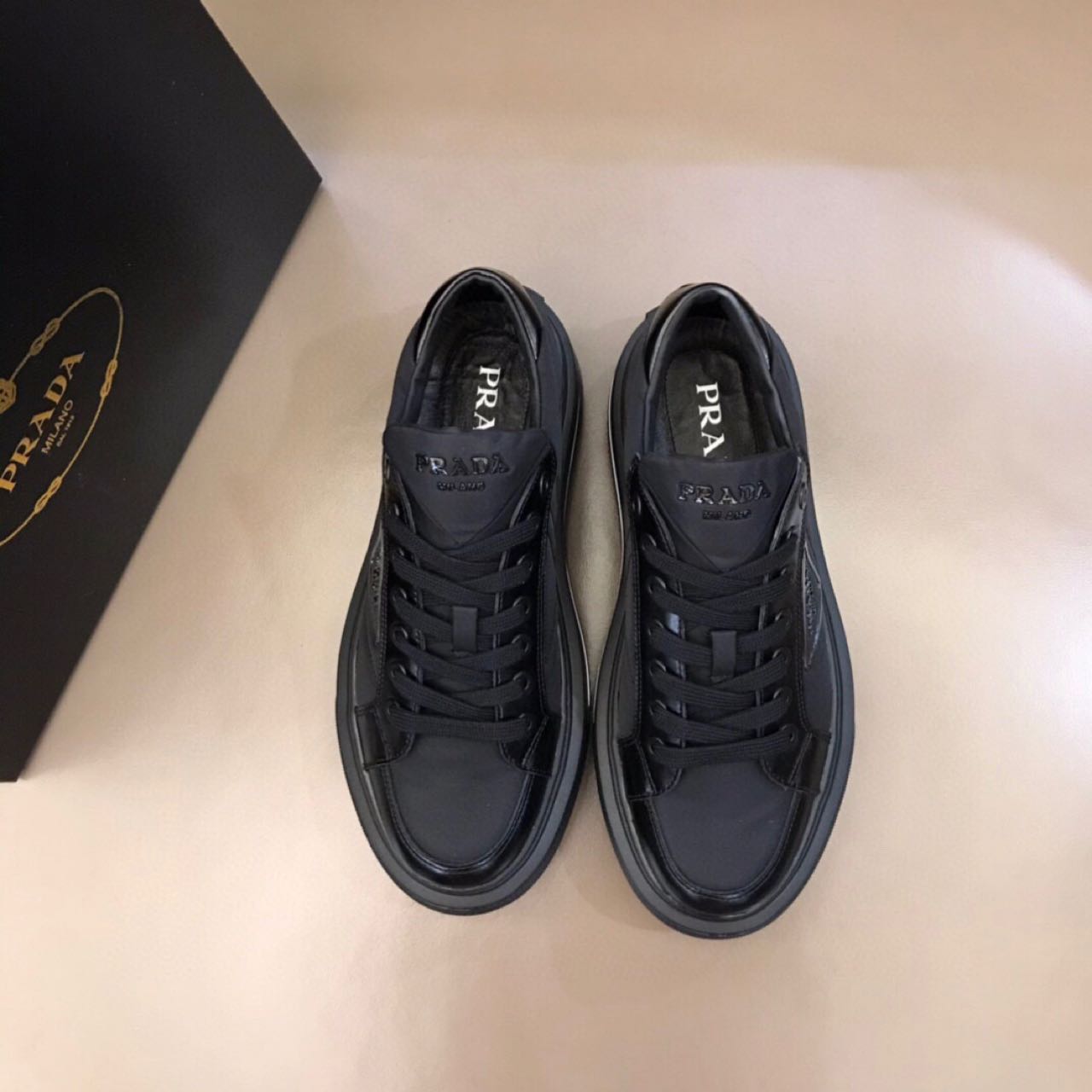 Prada Macro Re-Nylon And Brushed Leather Sneakers - PerfectKickZ