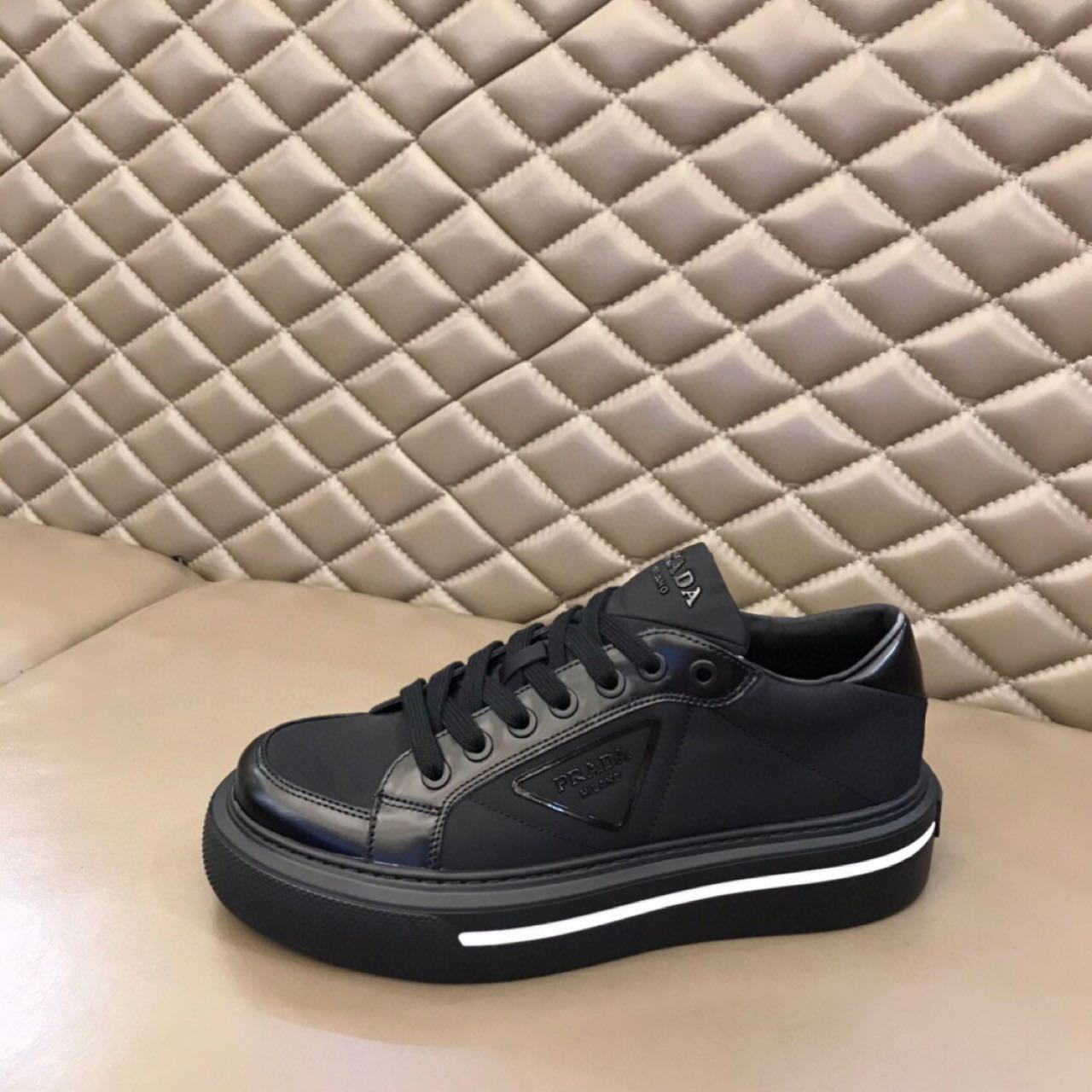 Prada Macro Re-Nylon And Brushed Leather Sneakers - PerfectKickZ