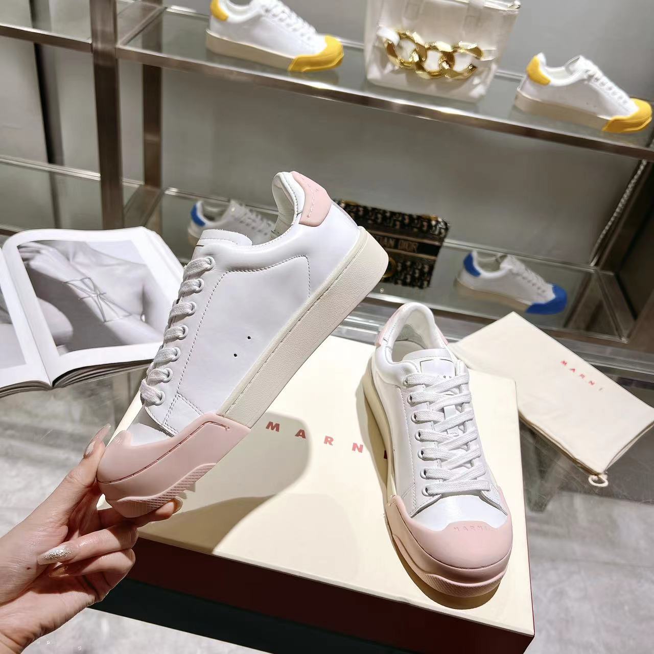 Marni Dada Bumper Sneaker In White And Pink Leather - PerfectKickZ