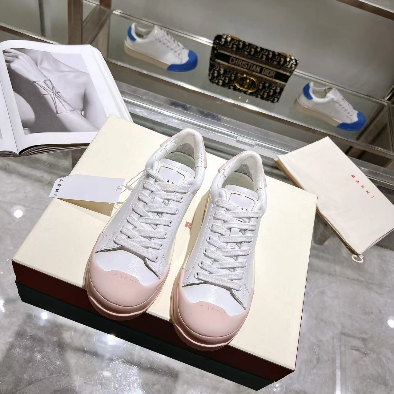 Marni Dada Bumper Sneaker In White And Pink Leather - PerfectKickZ