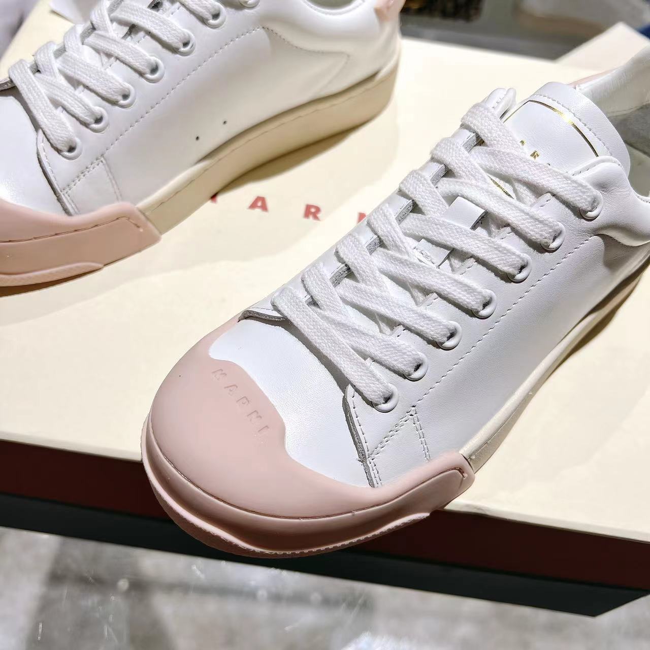 Marni Dada Bumper Sneaker In White And Pink Leather - PerfectKickZ