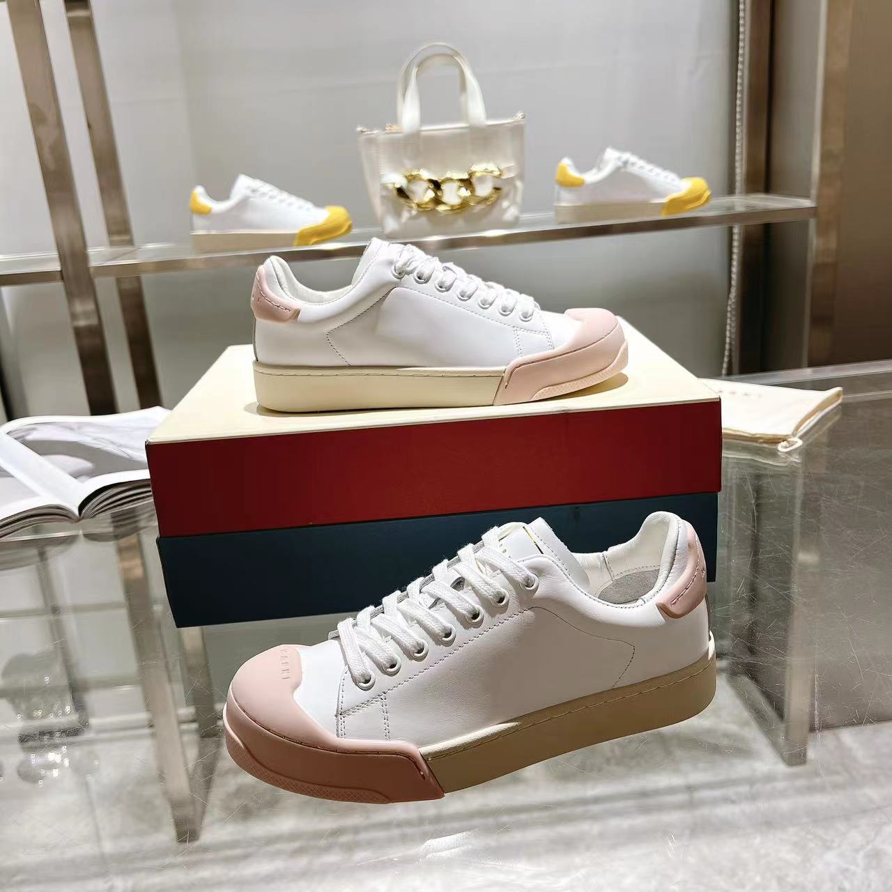 Marni Dada Bumper Sneaker In White And Pink Leather - PerfectKickZ