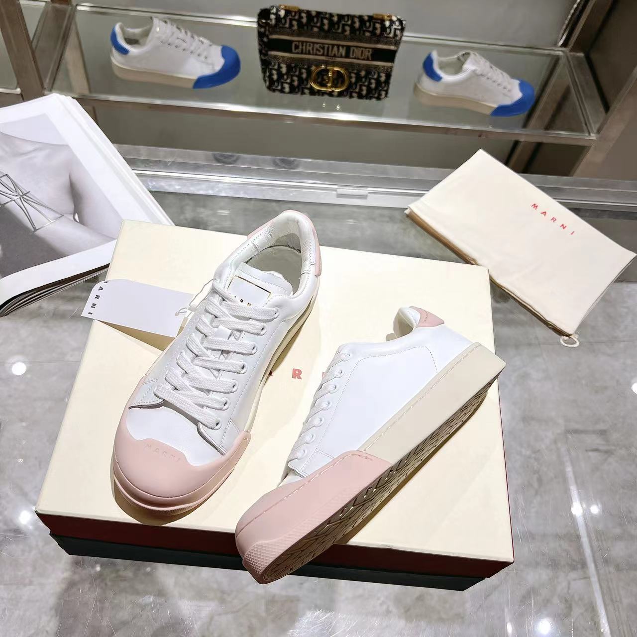 Marni Dada Bumper Sneaker In White And Pink Leather - PerfectKickZ