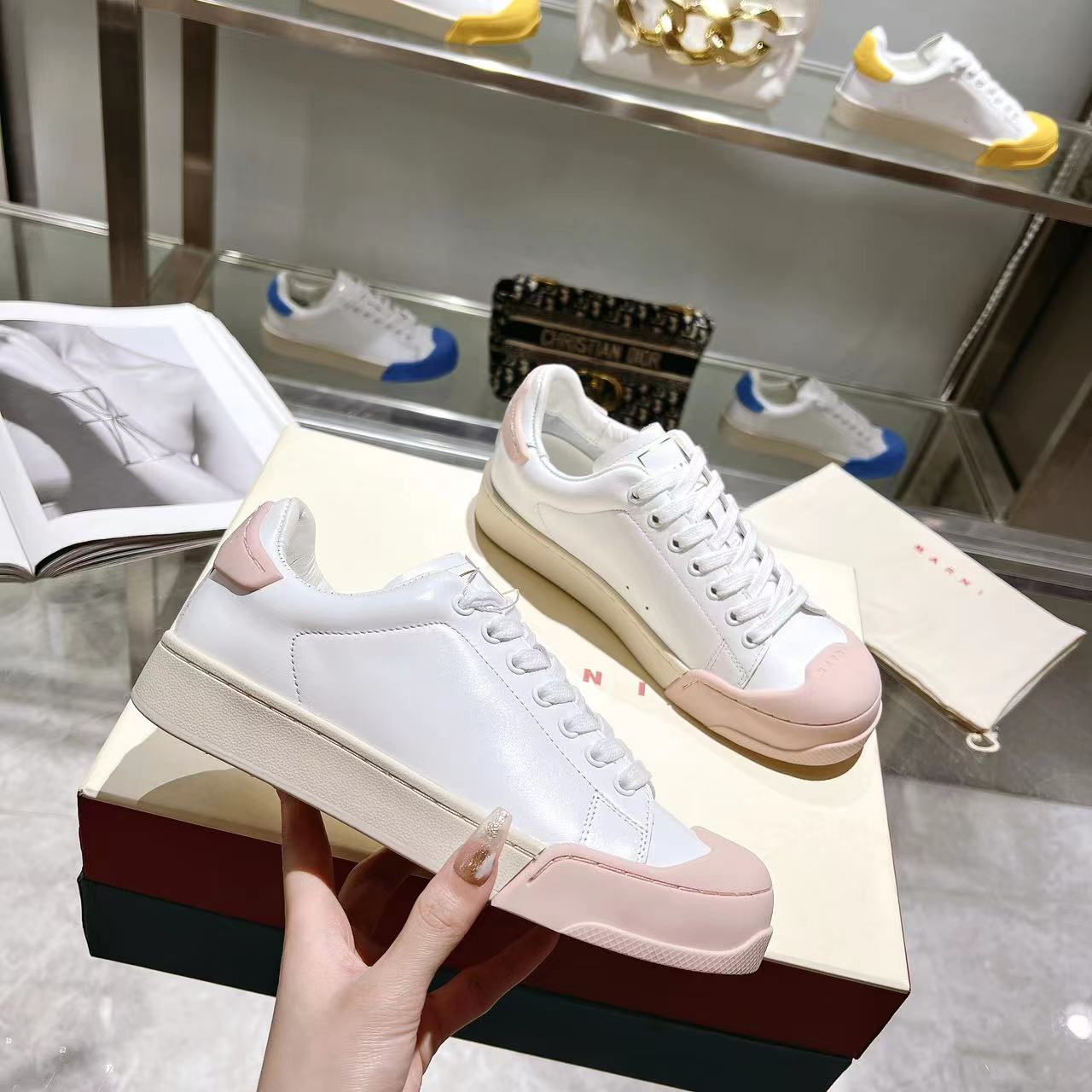 Marni Dada Bumper Sneaker In White And Pink Leather - PerfectKickZ