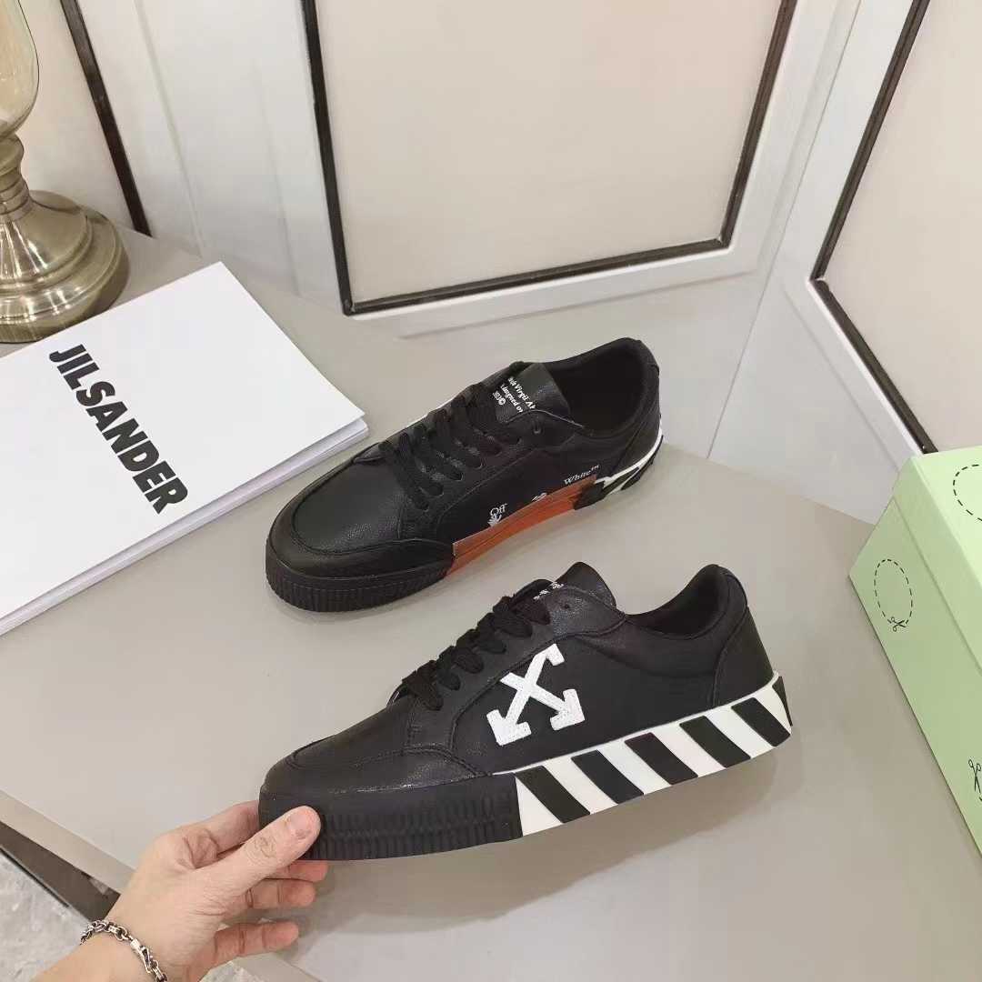 Off White Black Canvas Vulcanized Low Sneakers - PerfectKickZ