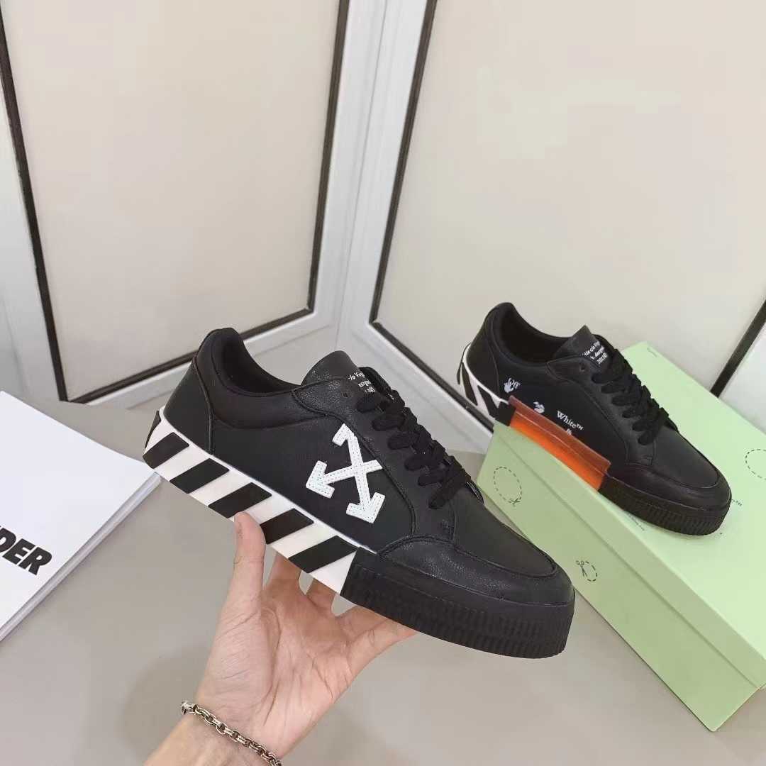 Off White Black Canvas Vulcanized Low Sneakers - PerfectKickZ