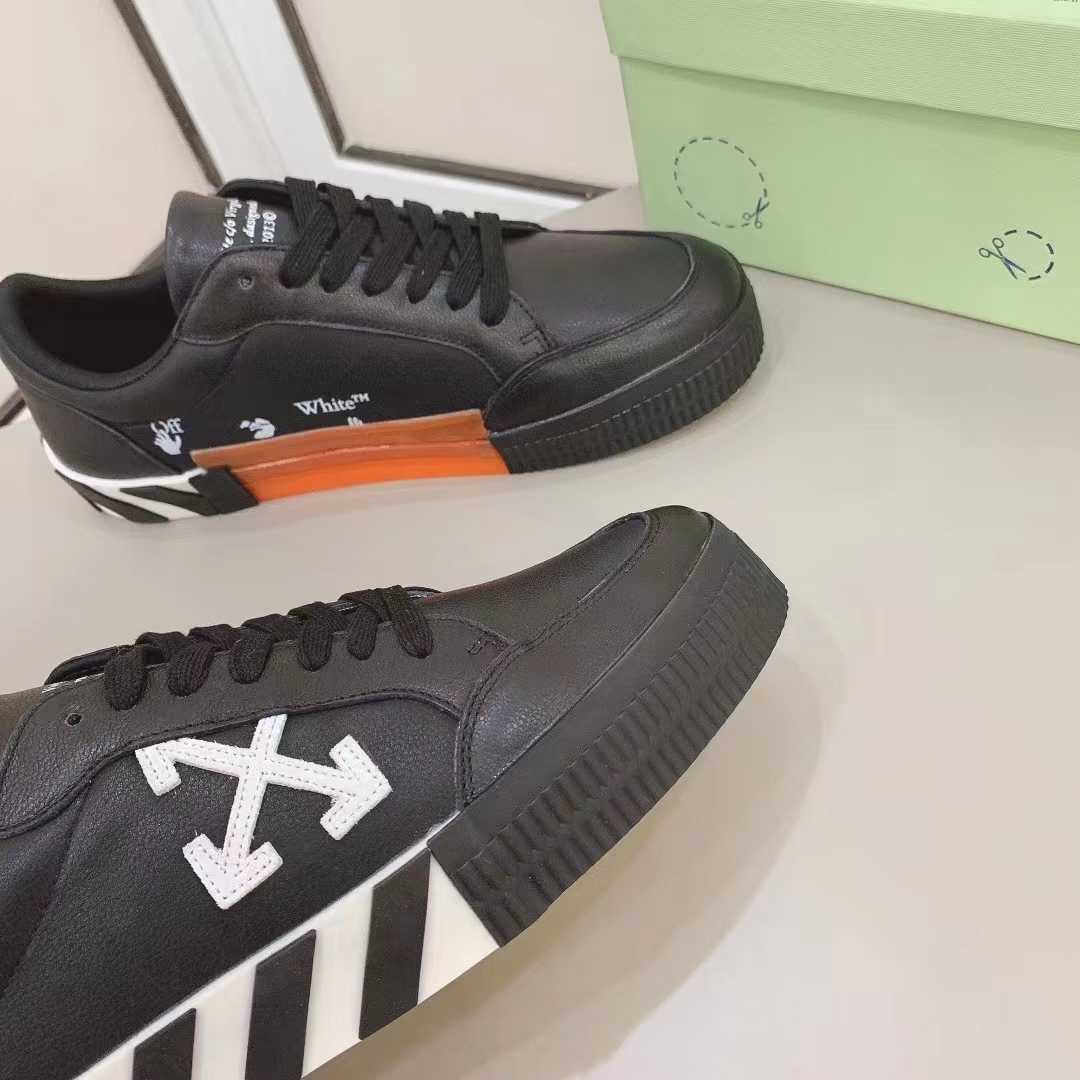 Off White Black Canvas Vulcanized Low Sneakers - PerfectKickZ