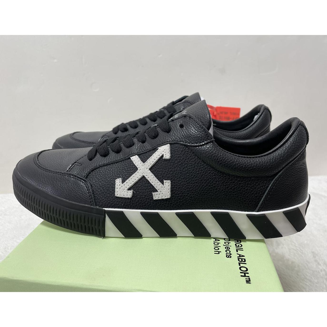 Off White Black Canvas Vulcanized Low Sneakers - PerfectKickZ