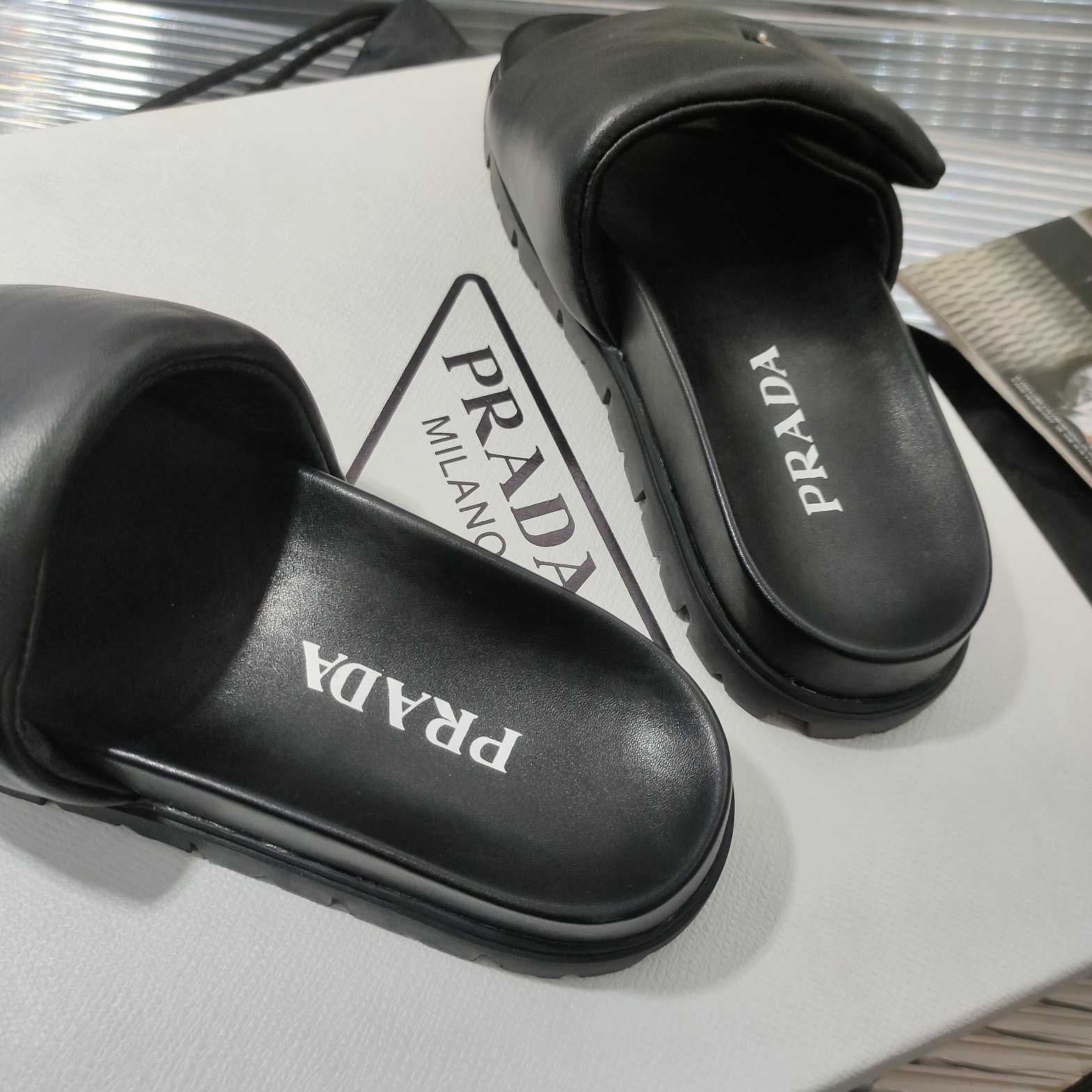 Prada Soft Padded Nappa Leather Slides - PerfectKickZ