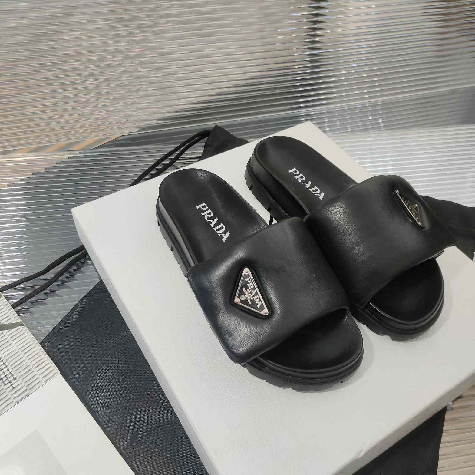 Prada Soft Padded Nappa Leather Slides - PerfectKickZ