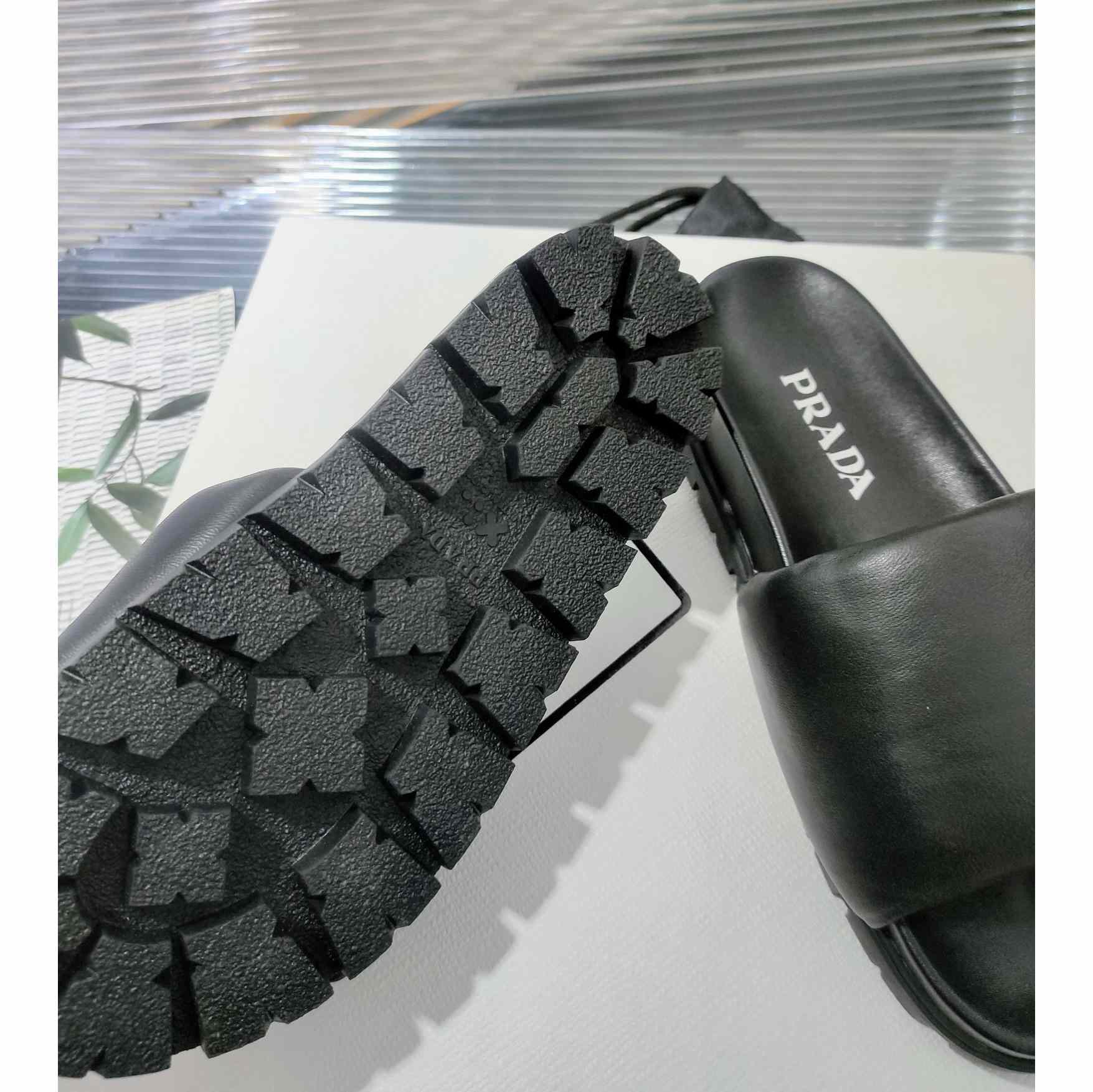 Prada Soft Padded Nappa Leather Slides - PerfectKickZ