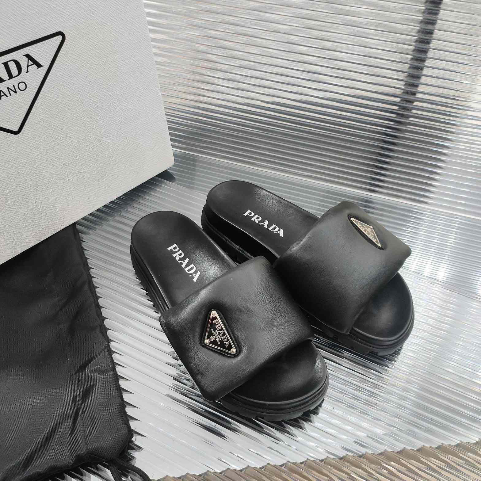 Prada Soft Padded Nappa Leather Slides - PerfectKickZ