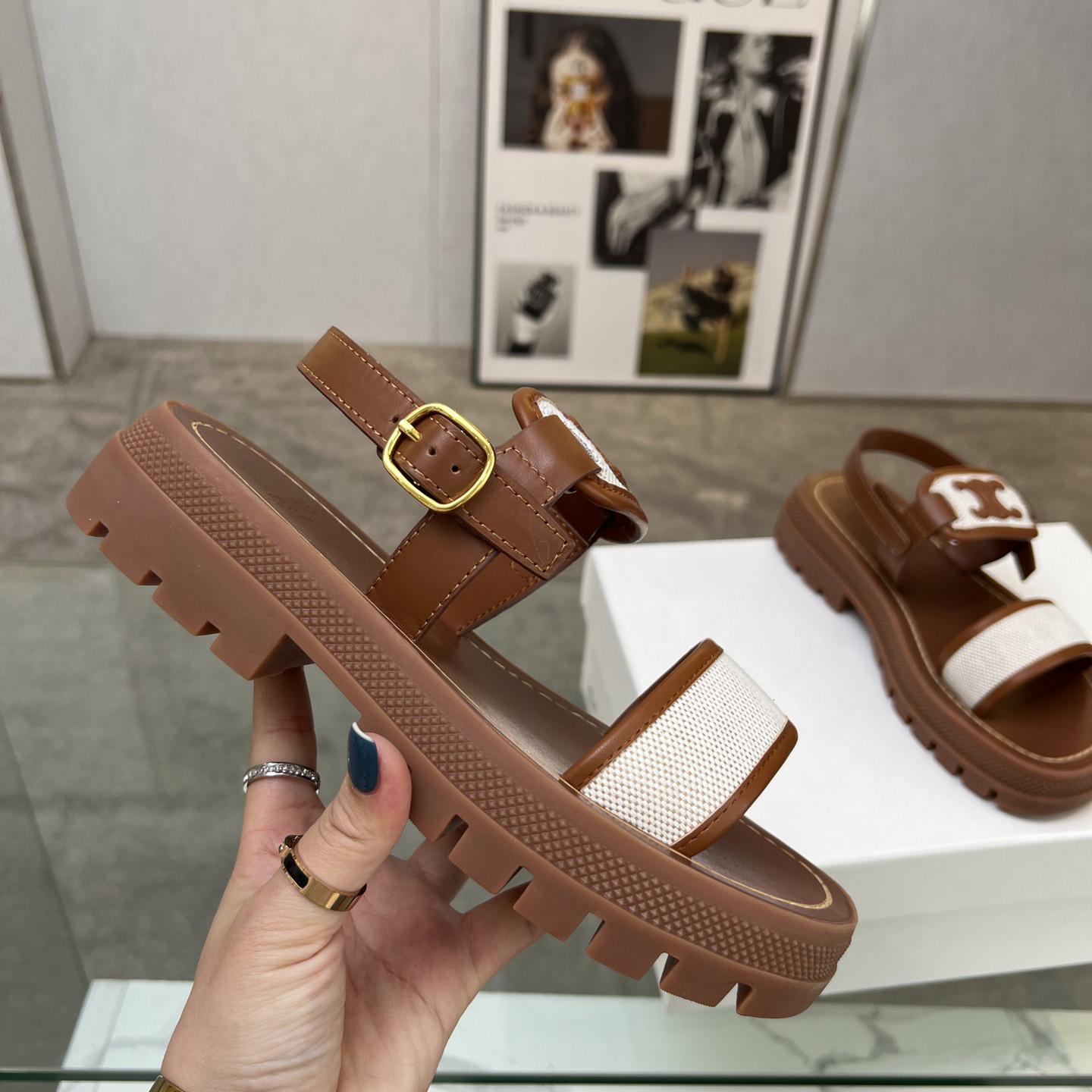 Celine Clea Triomphe Sandal In Calfskin - Vegetal Tanning & Canvas - PerfectKickZ