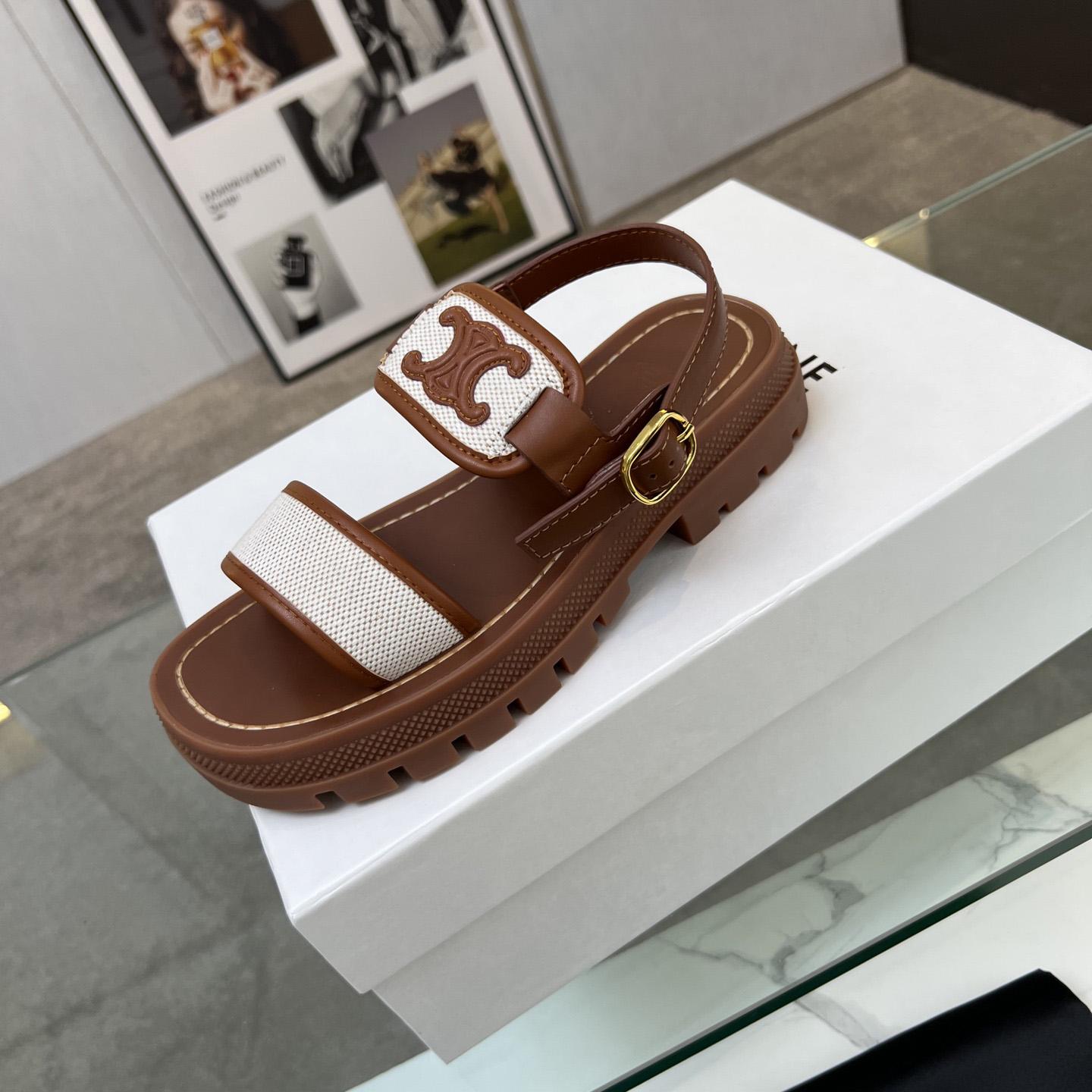 Celine Clea Triomphe Sandal In Calfskin - Vegetal Tanning & Canvas - PerfectKickZ