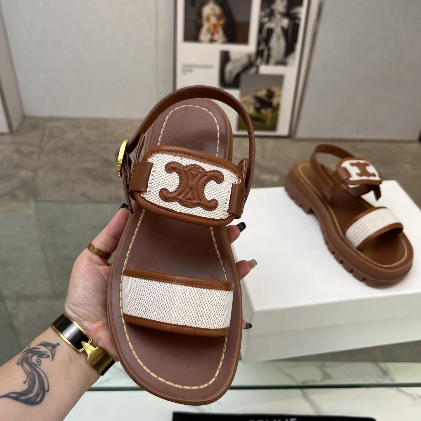 Celine Clea Triomphe Sandal In Calfskin - Vegetal Tanning & Canvas - PerfectKickZ