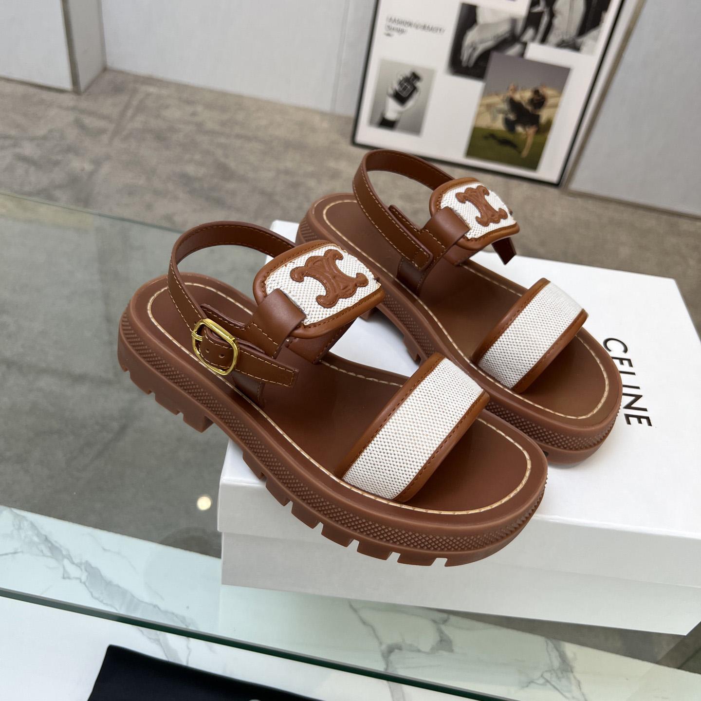 Celine Clea Triomphe Sandal In Calfskin - Vegetal Tanning & Canvas - PerfectKickZ