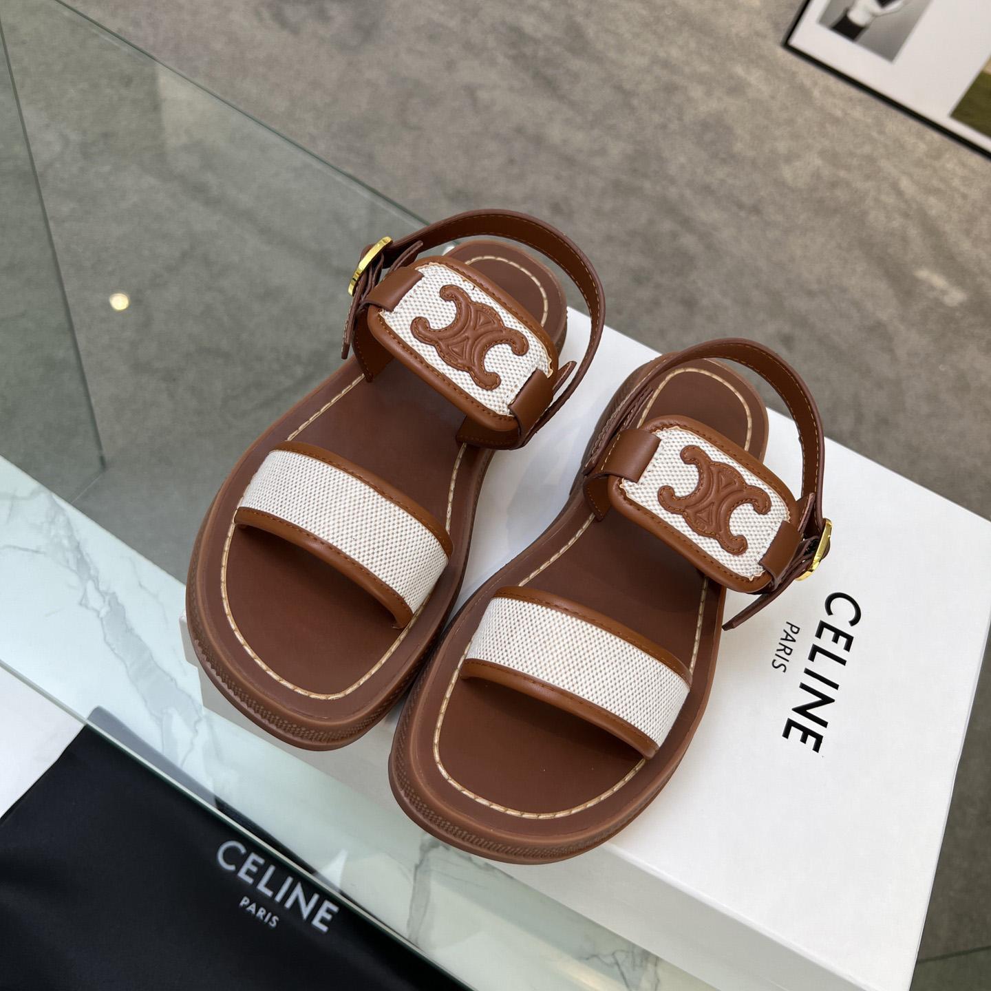 Celine Clea Triomphe Sandal In Calfskin - Vegetal Tanning & Canvas - PerfectKickZ