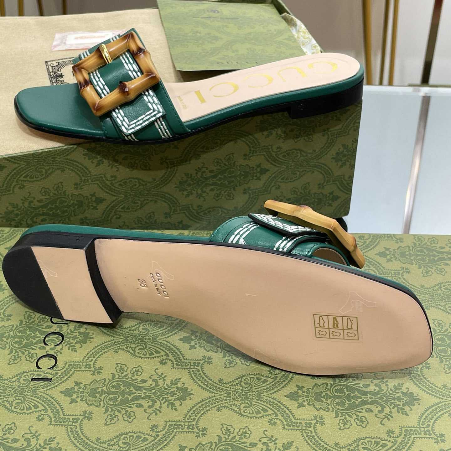 Gucci Women's Slide Sandal With Bamboo Buckle - PerfectKickZ
