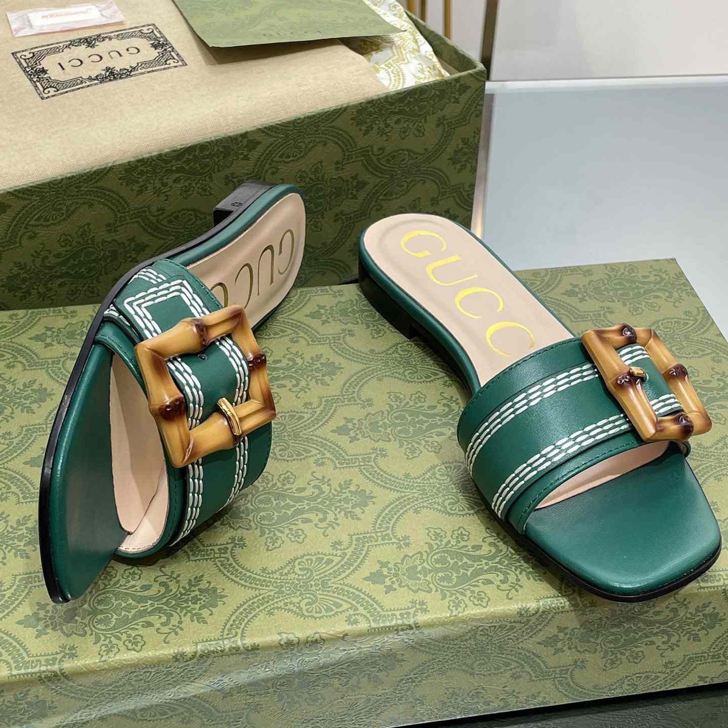 Gucci Women's Slide Sandal With Bamboo Buckle - PerfectKickZ