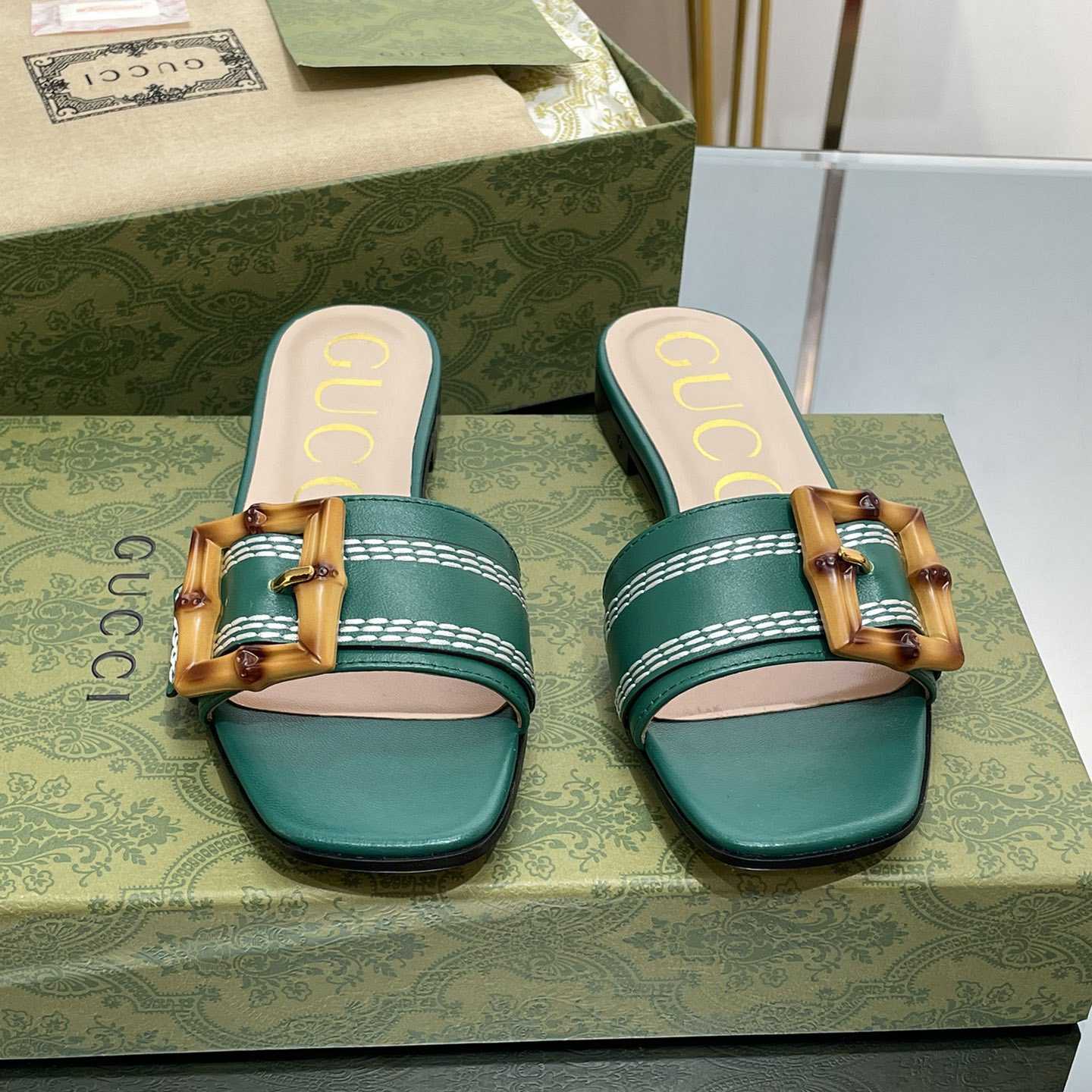 Gucci Women's Slide Sandal With Bamboo Buckle - PerfectKickZ