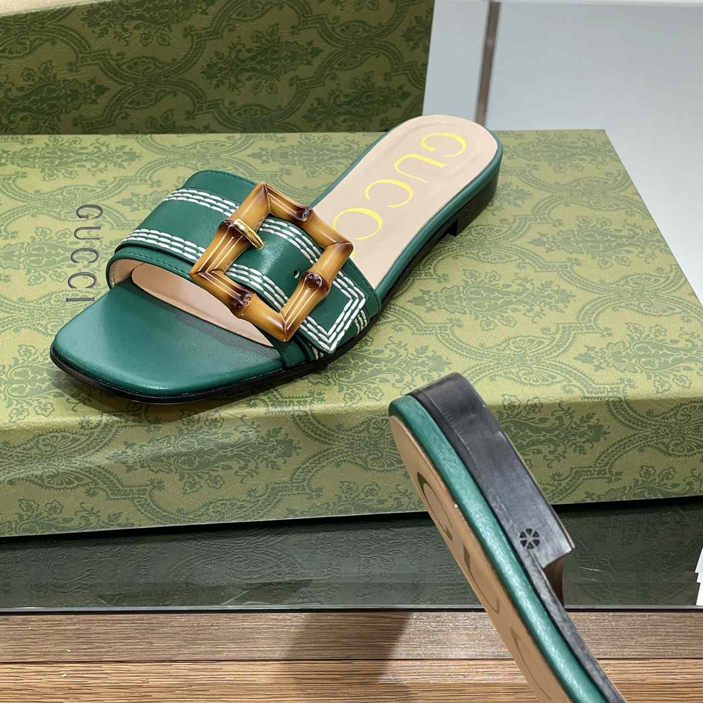 Gucci Women's Slide Sandal With Bamboo Buckle - PerfectKickZ