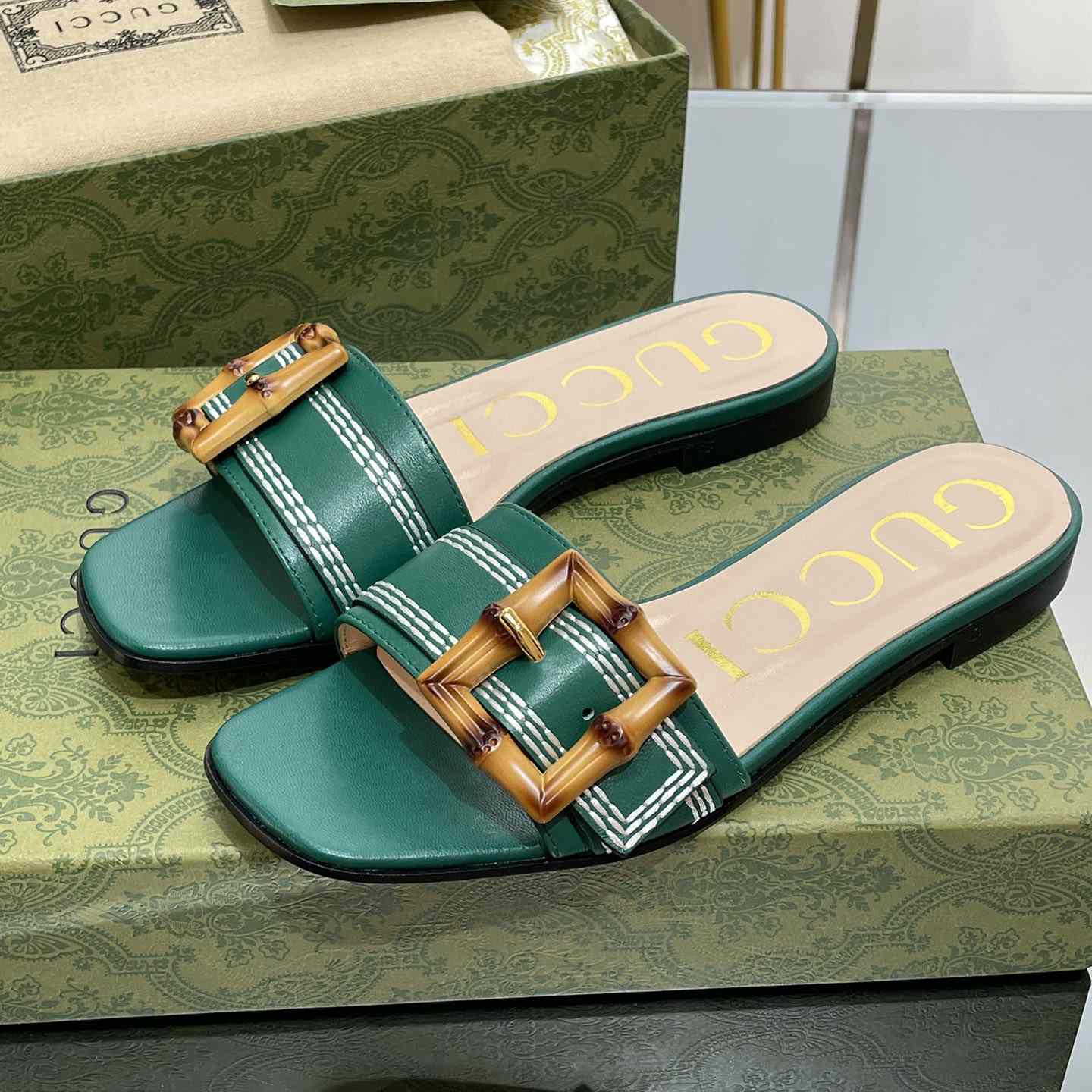 Gucci Women's Slide Sandal With Bamboo Buckle - PerfectKickZ