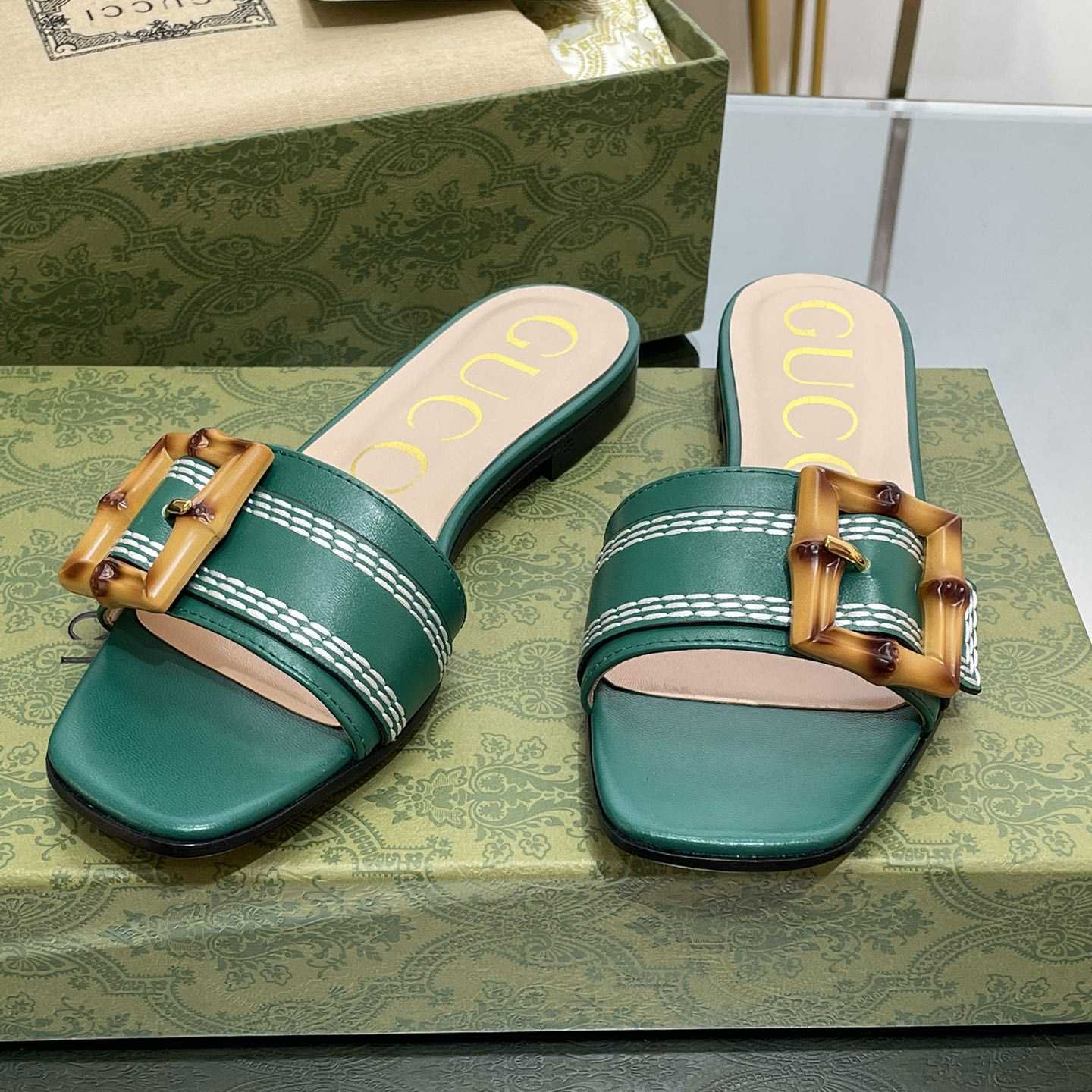 Gucci Women's Slide Sandal With Bamboo Buckle - PerfectKickZ