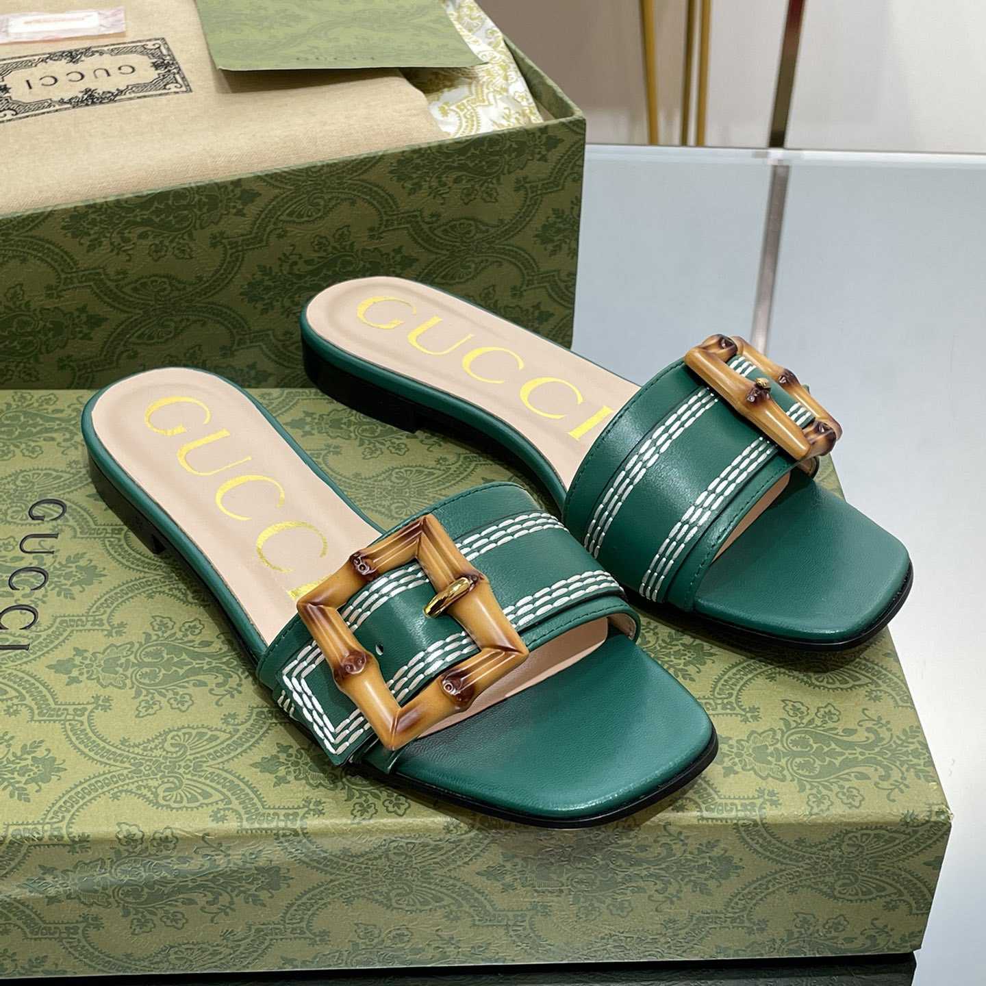 Gucci Women's Slide Sandal With Bamboo Buckle - PerfectKickZ