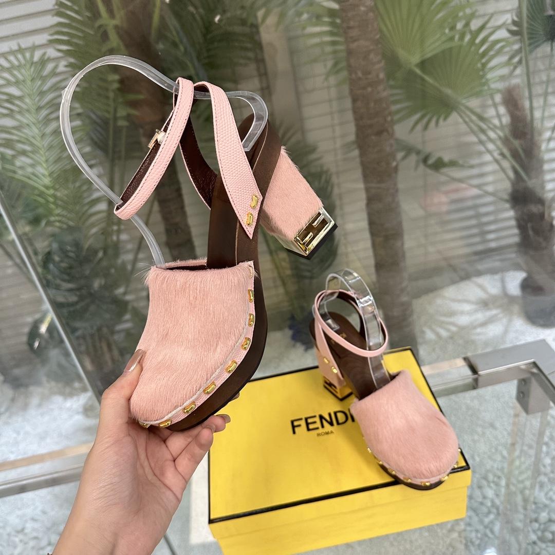 Fendi Baguette Show Pink pony Hair High-heeled Clogs - PerfectKickZ
