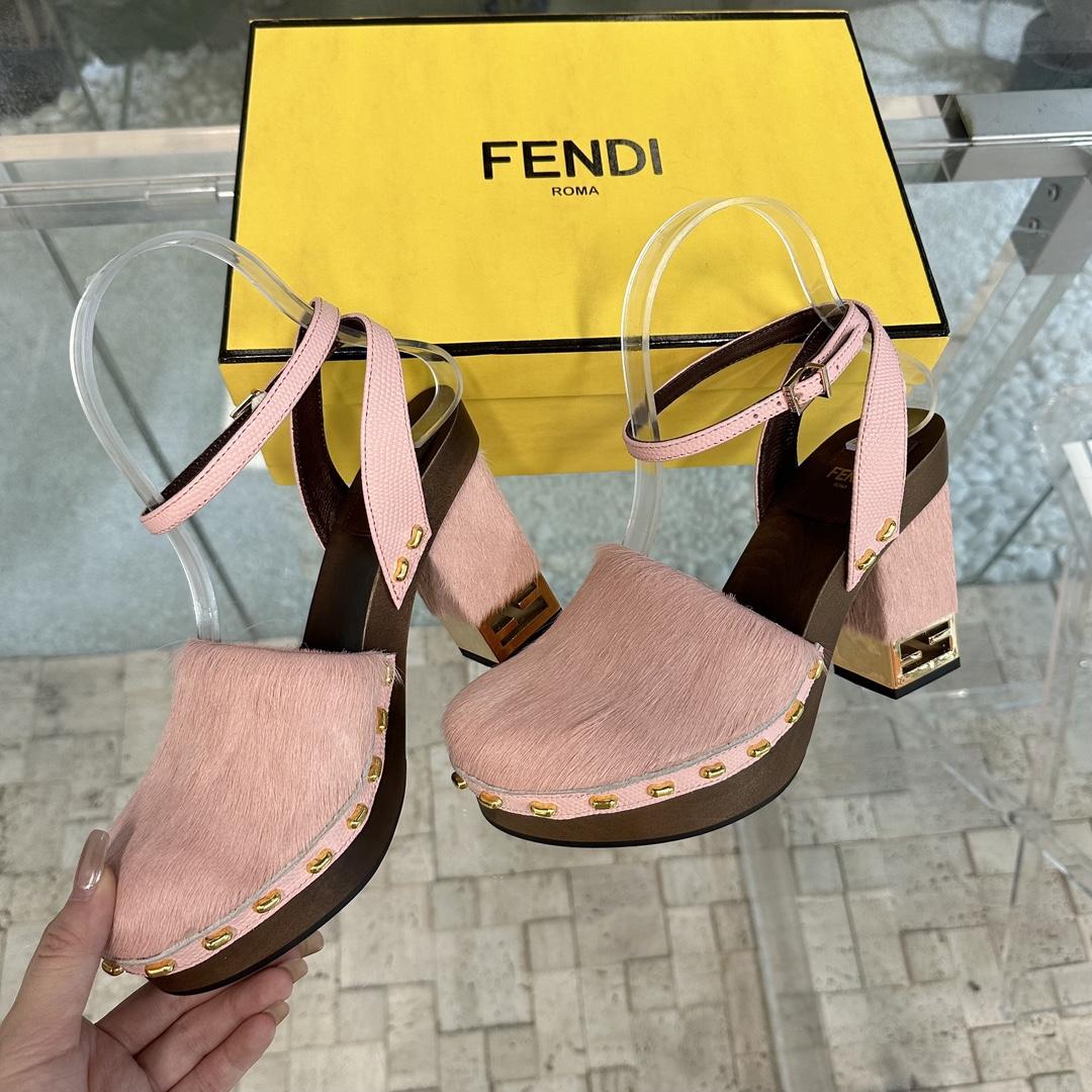 Fendi Baguette Show Pink pony Hair High-heeled Clogs - PerfectKickZ