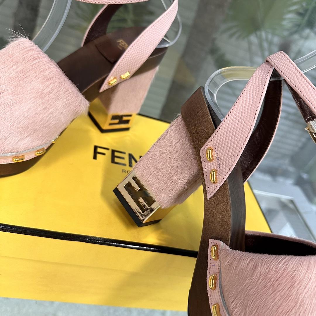 Fendi Baguette Show Pink pony Hair High-heeled Clogs - PerfectKickZ