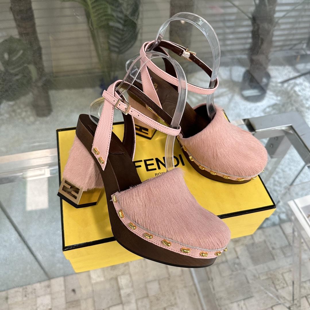 Fendi Baguette Show Pink pony Hair High-heeled Clogs - PerfectKickZ