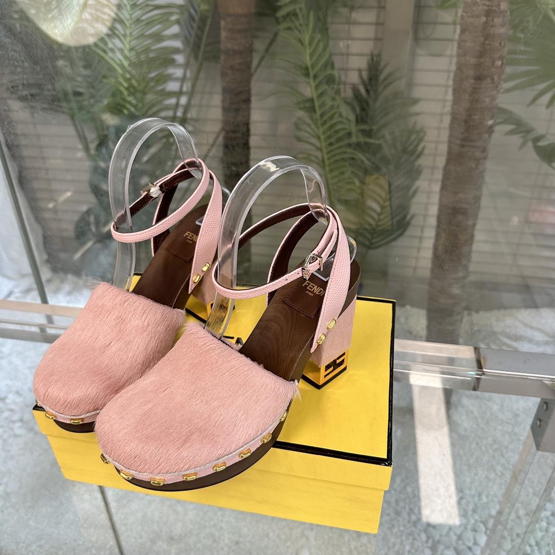 Fendi Baguette Show Pink pony Hair High-heeled Clogs - PerfectKickZ