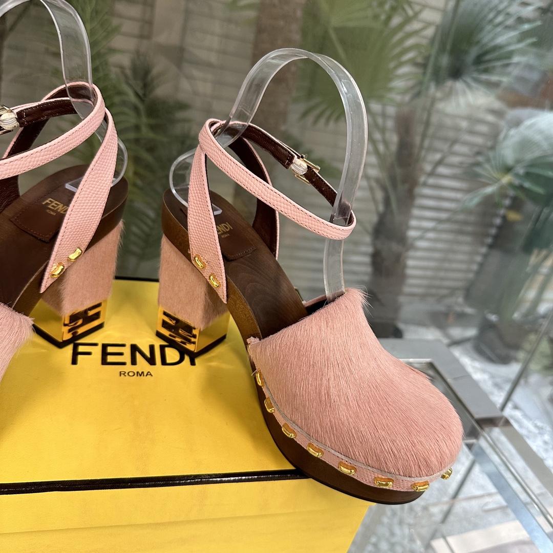 Fendi Baguette Show Pink pony Hair High-heeled Clogs - PerfectKickZ