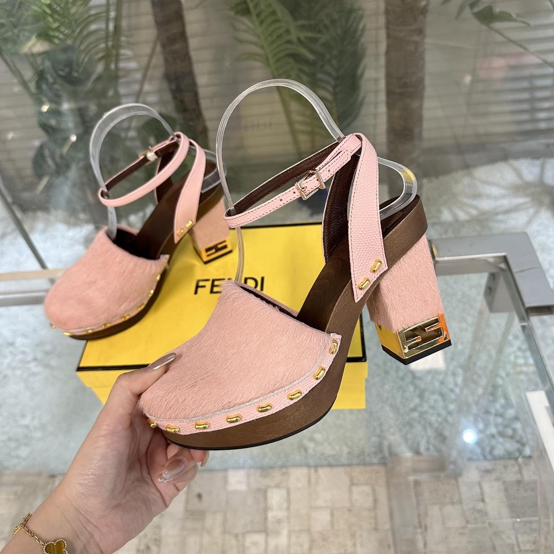 Fendi Baguette Show Pink pony Hair High-heeled Clogs - PerfectKickZ