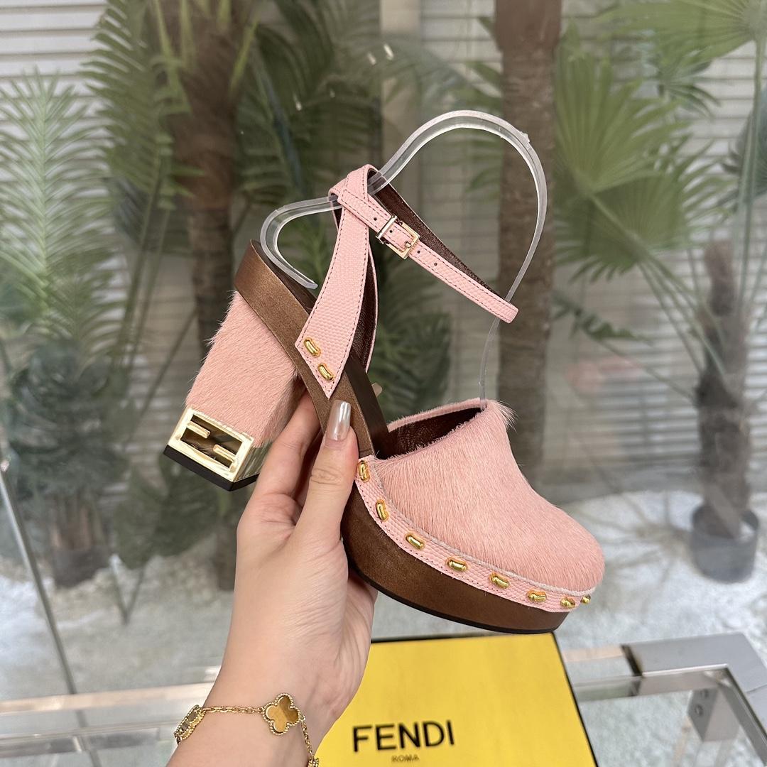 Fendi Baguette Show Pink pony Hair High-heeled Clogs - PerfectKickZ