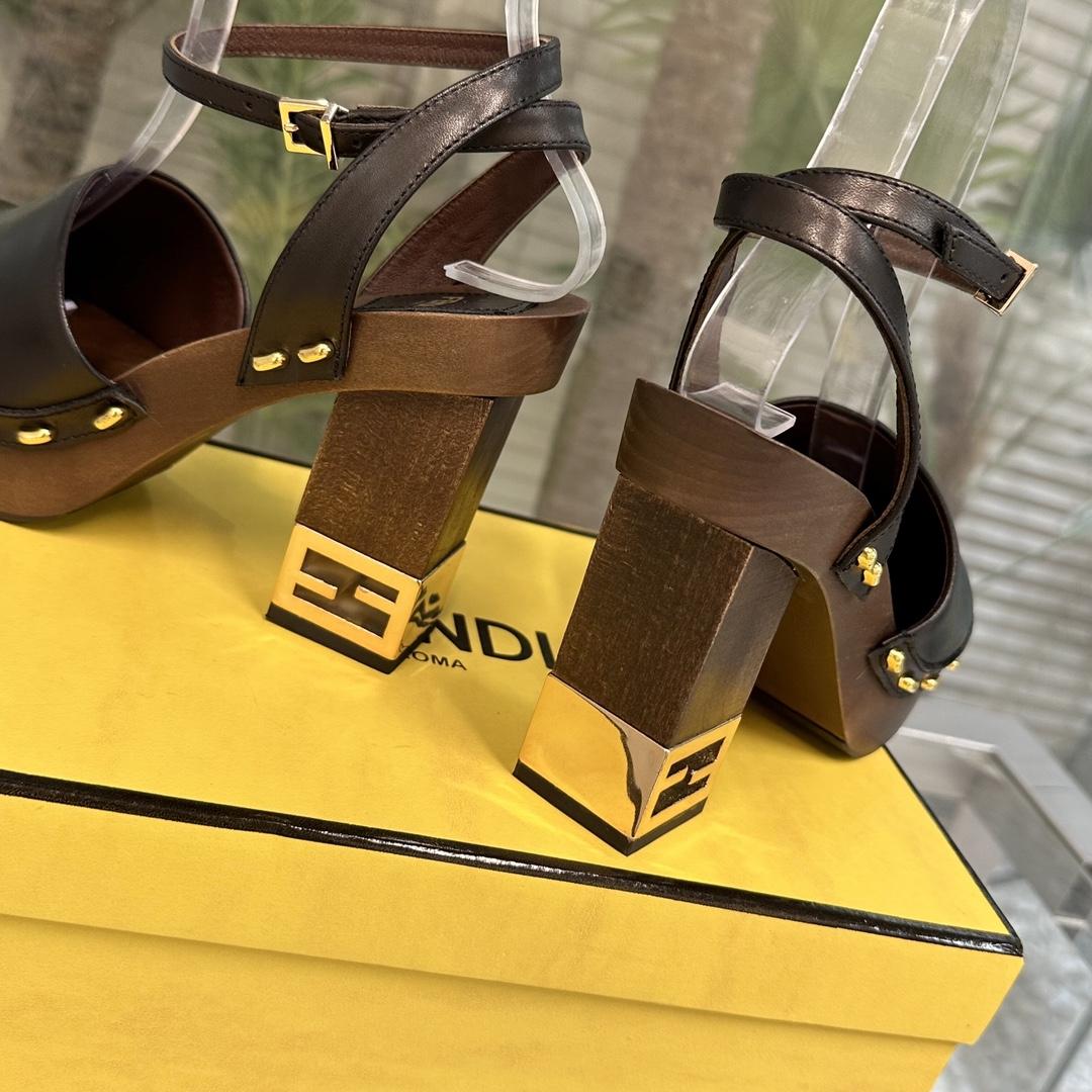 Fendi Baguette Show Black Leather High-heeled Clogs - PerfectKickZ