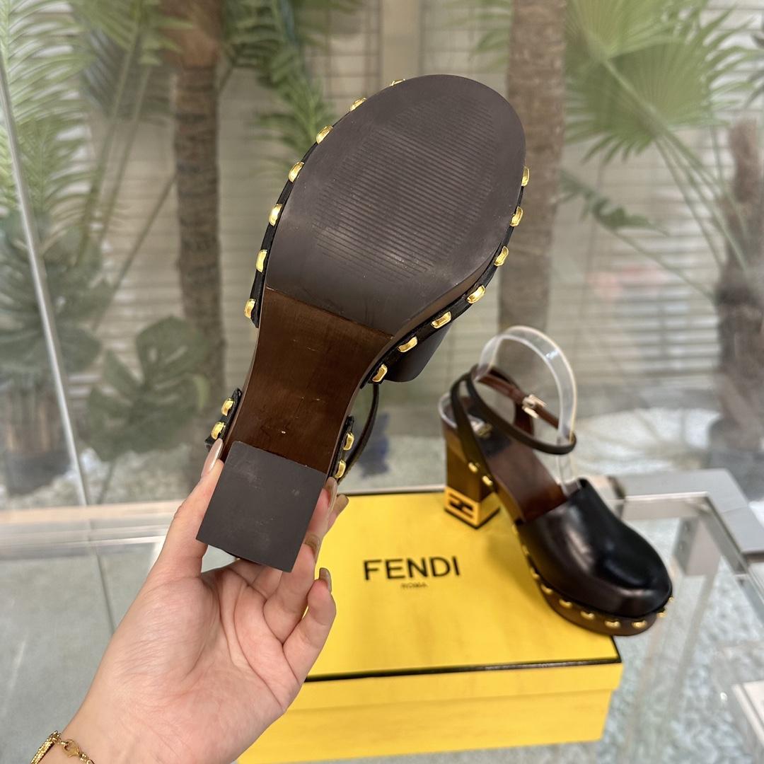 Fendi Baguette Show Black Leather High-heeled Clogs - PerfectKickZ